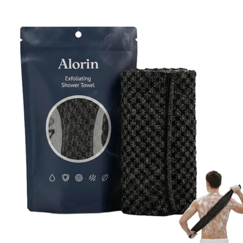 Alorin Exfoliating Shower Towel Alorin Silver Exfoliating Towel Lathers Easily; Suitable for Both Body and Face (Black)