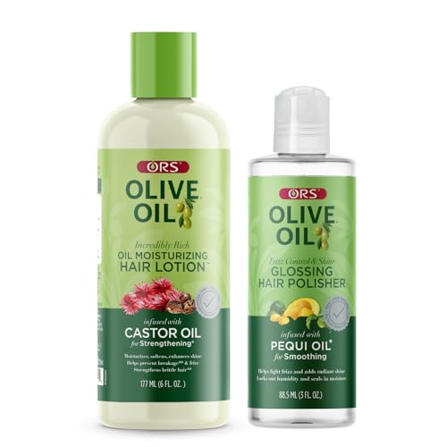 ORS Olive Oil Moisturizing Hair Lotion & Frizz Control Shine Polisher with Castor & Pequi Oil (2 Piece Set)
