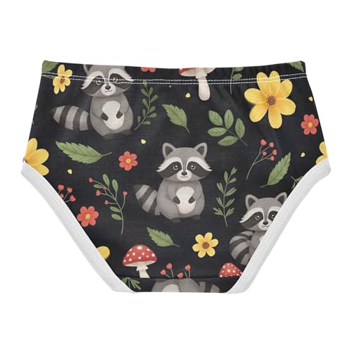 Cute Raccoons Floral Black Little Girl Panties Girls Underwear Toddler Cotton Fancy Kids Undies Briefs 2t2