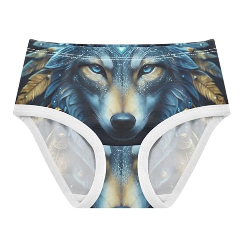 Mystical Blue Wolf Face Celestial Girl Panties Cute Girls Underwear Toddler Cotton Cartoon Kids Briefs Undies 2t