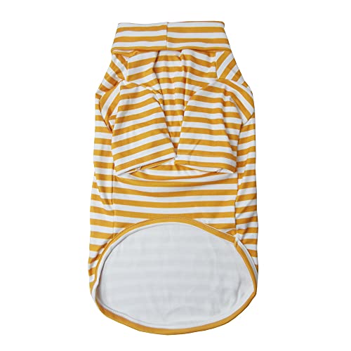 Cute Doggie Embroidery Dog Shirts Pet Cotton Striped T-Shirt Breathable Stretchy Dog Sweater Turtleneck Knitted Puppy Pullover For Cats Small Dogs (Large, Yellow Striped) #TOP3