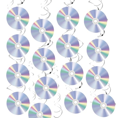 Decorações de CD, Kaluofan 32 peças decorações de papel de festa discoteca retrô dos anos 90, decorações de parede de CD iridescentes para festa de aniversário dos anos 1990 e 2000 Y2k música temática