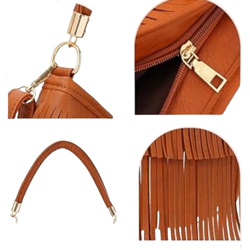 Image of IAMUHI Casual Rivets Fringed Shoulder Handbag for Women,Soft Vegan Leather Hippie Crossbody Purse Bag Hobo Bag