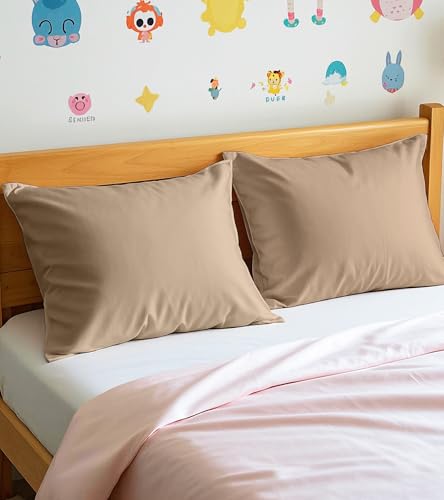 Image of Deep Dream Toddler Pillowcases for 13x18 Pillow 2 Pack, 100% Cotton Travel Pillow Case Cover, 600 Thread Count Cotton 13x18 Pillow Covers, Soft & Breathable Pillow Cases with Envelope Closure, Khaki