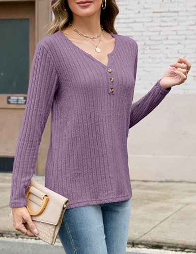 Edelqual Womens Long Sleeve Tops 2025 Fall Casual Henley V Neck Shirts Lightweight Sweater Tunic Trendy Fashion Outfits4