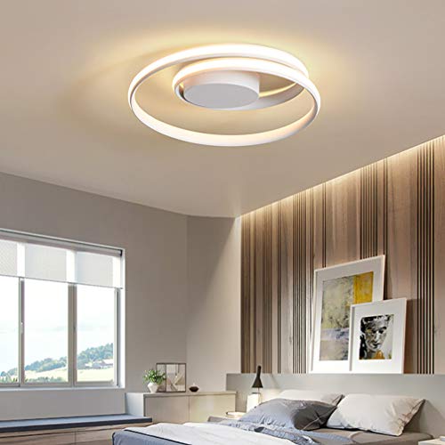 Dimmerabile LED Plafoniera con telecomando, Moderno Lampada da Soffitto per Cameretta Soggiorno Cucina Ufficio Corridoio Bagno, il giro Squillare Design Lampadario Paralume Acrilico Ø46*H12cm (Bianca)