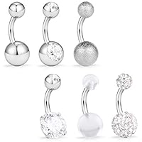 VFUN Corto Piercing Ombligo Anillo 6mm Banana Curvados Barbell Piercing Ombligo Acero Inoxidable Piercing Ombligo con CZ 14G 6 Piezas