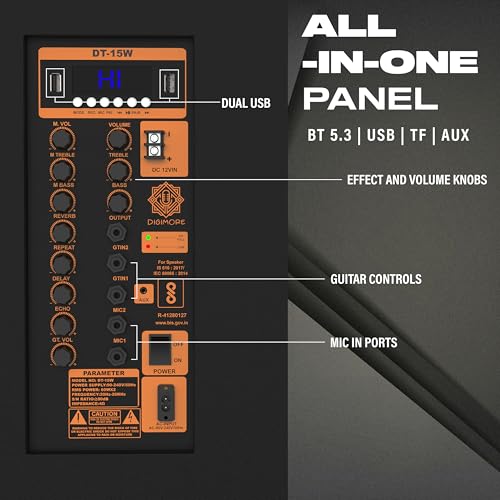 Image of DIGIMORE 320W Trolley Speaker w / 2 Wireless Mics | 15 inch BoomBass Woofer, AI Sound Boost, BT 5.3, 10H Battery, Reverb & Echo Effects | Ideal for Karaoke, Parties & Outdoor Events (D-15W)