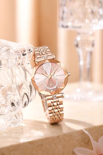 Image of Giordano Luxury Watch for Women - Round Diamond Cut Glass Dial, Elegant Stainless Steel Strap with Quartz Movement