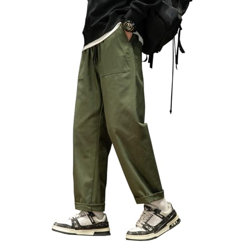 Sukinana ズボン メンズ パンツ 綿100% カーゴパンツ 耐摩耗性 速乾 チノパン 大きいサイズ 快適 イージーパンツ 無地 通気性 ストレートパンツ ゆったり ワイドパンツ 春 夏 秋 冬 (XL, アーミーグリーン)