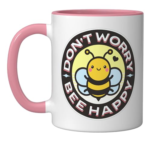 Taza de cerámica Don't Worry Bee Happy rosa/blanca miniatura 1