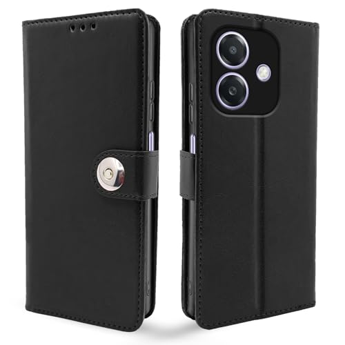 Image of Pikkme Flip Cover Leather Finish | Inside TPU with Card Pockets | Wallet Stand and Shock Proof | Complete Protection Button Flip Case for Oppo A3x 5G / A3x 4G / A3 5G (Black)