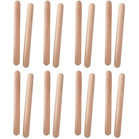 DASNTERED Wood Claves, 8 Pairs Classical Musical Percussion Instrument Handheld Wooden Rhythm Sticks, Natural Hardwood Rhythm Sticks for Children Musical Toy 20 * 2cm (wood color) Cover
