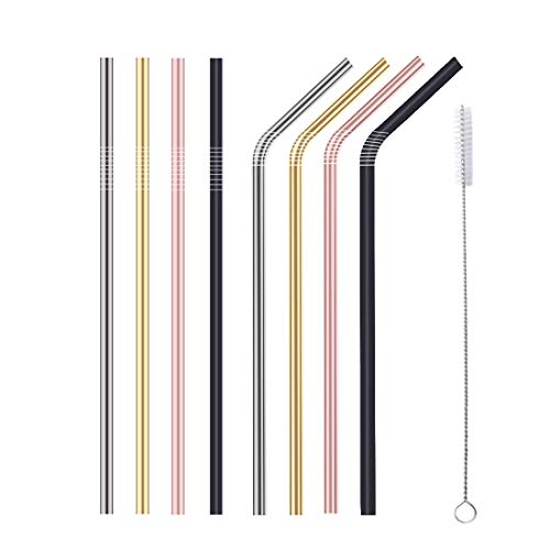 Pailles Acier inoxydable Paille Buyer Star 8pcs Pailles métal réutilisables avec Brosse de nettoyage pour Smoothie Yeti Gobelets Tasses