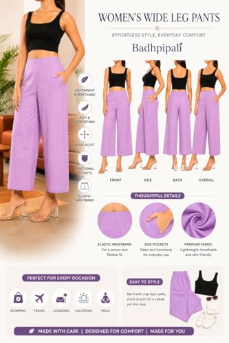 Image of Women Airy Linen Wide Leg Pants | High Waist Casual Summer Trousers | Lightweight Breathable Palazzo Pants BPWLCB01 PRT