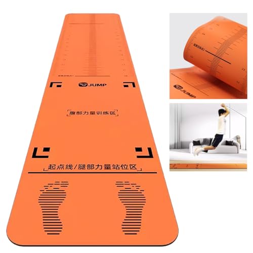 SAYOBO Long Jump Mat Portable Long Jump Measurement Mat Orange, Double Side Non-Slip Physical Training Pad for Jump Testing, 4mm Thick Standing Jumping Roping Mat