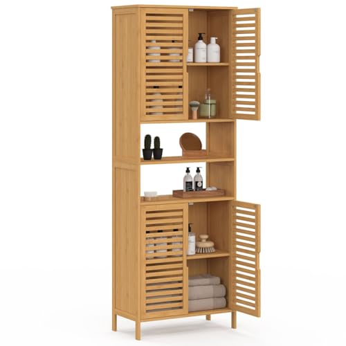 Meuble armoire colonne salle de bain bambou BEA 4 portes et 2 niches - vue 5