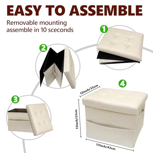 Image of ALASDO Storage Ottoman Footrest Stool Small Ottoman with Storage Foldable Ottomans Foot Rest Footstool Bench for Living Room 17x13x13inches Beige