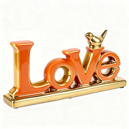 Estatua Decorativa Love Sign Blanco y Dorado