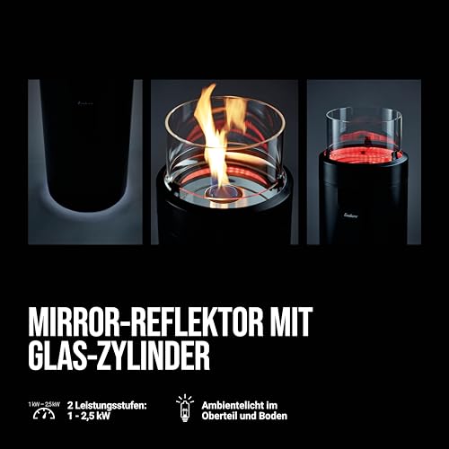 Enders Terrassenfeuer NOVA LED TABLE BLACK L, Gas Terrassenfeuer mit Ambientebeleuchtungen, ECO GREEN Brenner-Technologie und exzellentem Design, H102cm Ø 62cm, Tischablage, Schwarz #5901