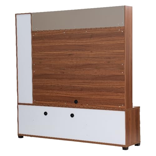 Image of Royaloak Genting Malaysian Entertainment Unit | Engineered Wood | Melamine with Vertical Fluting | Soft Close Hinges | Open Shelf | Ample Storage |Drawer Storage | Telescopic Channel TV Cabinet