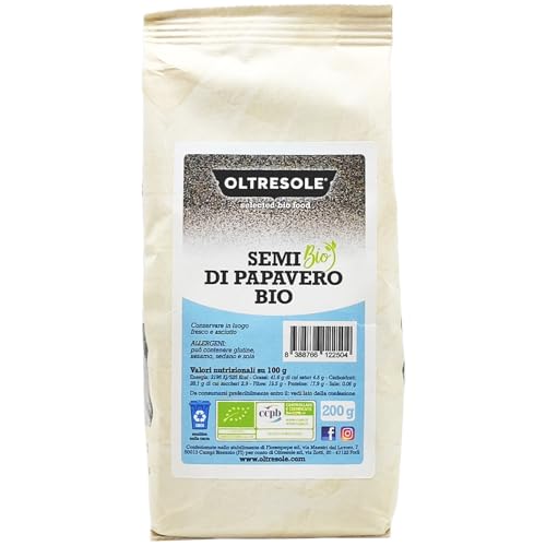 Oltresole – Semi di papavero bio alimentari, per cucina e da mangiare, confezione 200 g