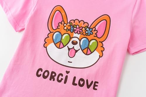 Pajamas for Girls Cute Unicorn Pants and Short Sleeve Tee Big Kids Cotton Sleepwear Set Size 6-163