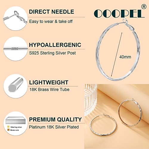 Sterling Silver Hoop Earrings - Diamond-Cut Circle Hoops, Hypoallergenic, 3mm Thin, Oversize 20/30/40/50/60mm2