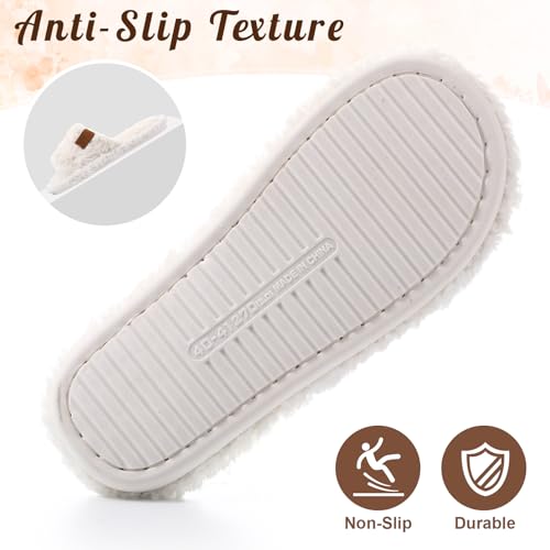 6 Pair Wedding Fuzzy Women's Slippers Bulk White Open Toe Bridesmaid Slippers for Bachelorette Party Bridal Shower Gifts Cozy Indoor Outdoor Memory Foam Slip on House Shoes4