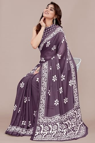 Image of MIRCHI FASHION Saree for Woman Chiffon Batik Printed | Lightweight Daily Wear Women's Office Sari with Blouse Piece (Available in 40 Colours)