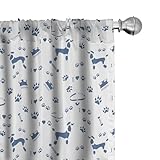 ABAKUHAUS Blau und weiß Vorhänge 2er-Pack, Poodle Silhouette Kamm Collar Hunderennbahnen Herzen Tier-Liebhaber Haustier Theme, 4 Stück 150 cm x 225 cm, Weiß Nachtblau