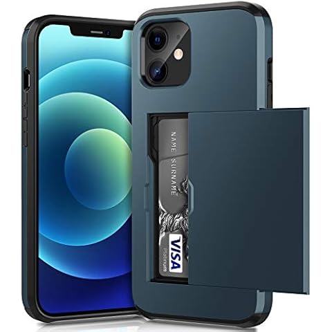 ACOCOBUY Compatible with iPhone 12 Mini Case Shockproof Wallet Case for iPhone 12 Mini Case with Card Holder Dual Layer Armor Phone Case Rubber Bumper Cover for iPhone 12 Mini 5.4’’ Navy Blue Cover
