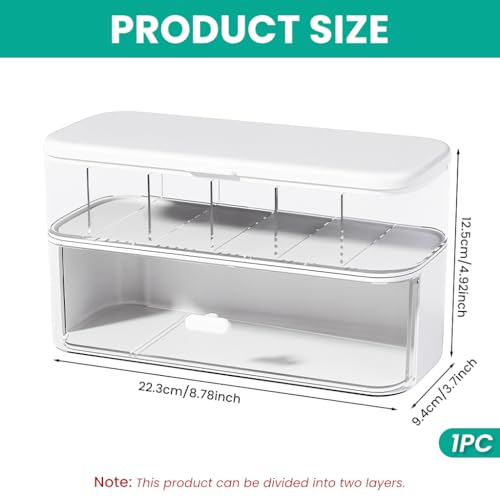 Image of ZORBES Cable Storage Box, Double Layer Clear Wire Organiser With Drawer | Sort Charging Leads and Stationery, Reduce Desk Clutter, Clear Body, Double Layer Compartments, After-Sales Support