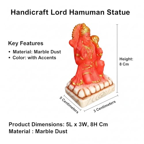 Image of Hanuman Ji Murti 5 inch Height Idol Blessing with Gada Sitting Lord Balaji Bajrangbali Sankat Mochan Bhagwan Idol for Temple Car Dashboard Home Decor Statue Gifts (Orange)