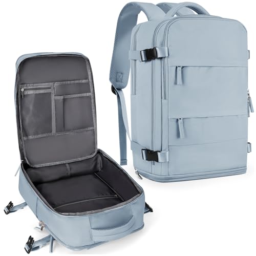 Image of coowoz Large Travel Backpack For Women Men,Carry On Backpack Flight Approved,Hiking Backpack Waterproof Outdoor Rucksack Casual Daypack Fit 15.6 Inch Laptop Shoes Compartment,30L (Gray Blue)