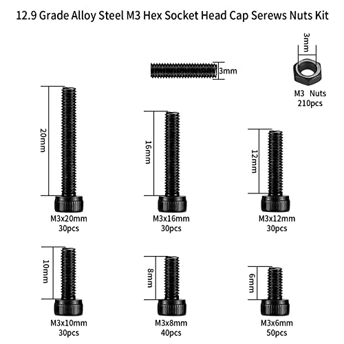 Bnnrjia 420 Pcs Metric M3 Hex Socket Head Cap Screws Bolts and Nuts - Image 2