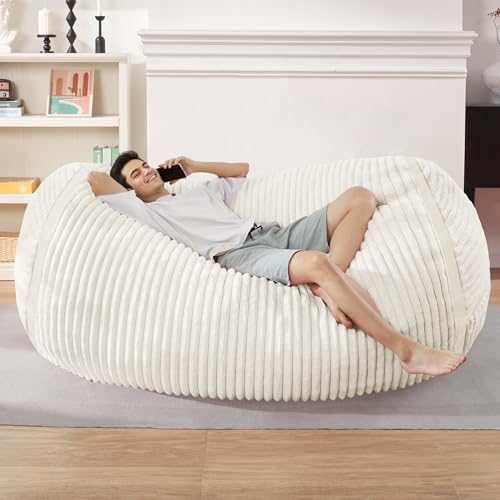 Image of 5FT Bean Bag Chair 5'Giant Bean Bag Chairs with Adults, Large Beanbag Chair | Bean bag Lounger with Machine Washable Cover Corded Plush Fabric, Comfy Chairs for Living Room Bedroom Dorm, Beige