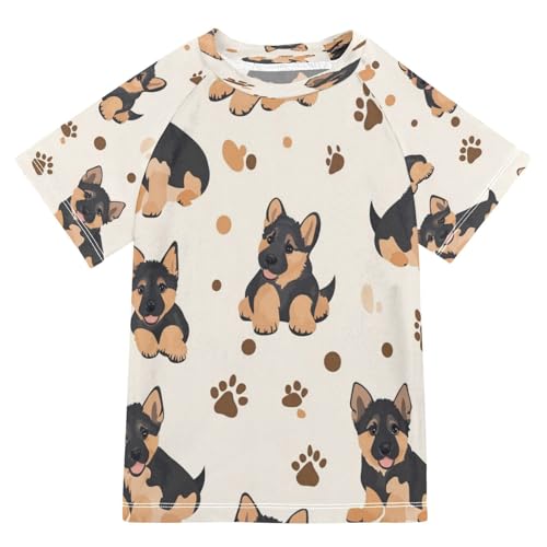 Kids Swimsuit Shepherd Dog Footprint Cute Sunscreen T-Shirts Swimwear Sets UPF 50+