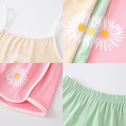 Image of Girls 8 Pieces Summer Outfits Casual Cami Tank Top and Dolphin Shorts Clothing Sets 4-8Y
