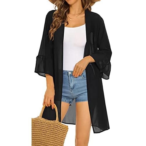 Womens Kimono for Summer Puff Sleeve Cardigan Casual Loose Fit Beach Cover Ups Resorts Swimwear 2026
