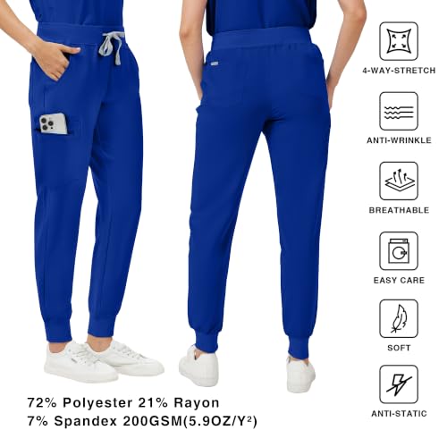 Image of Kitmaz Scrub Pants for Women - Mid Rise 4-Way Stretch Anti-Wrinkle Slim Fit Jogger Pants, Drawstring & 5 Pockets