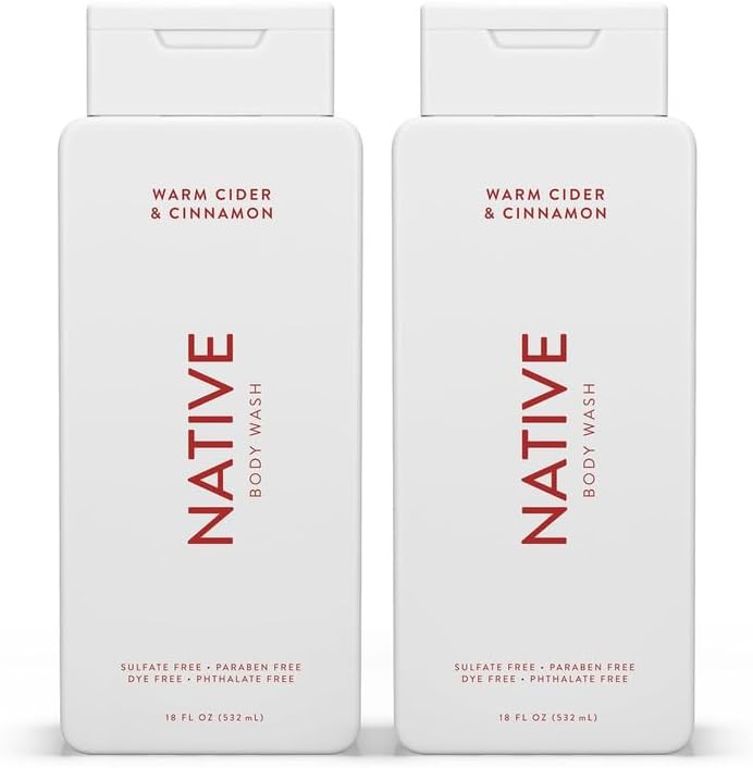Native Body Wash for Men & Women, Seasonal | Sulfate Free, Paraben Free, Dye Free, with Naturally Derived Clean Ingredients Leaving Skin Soft and Hydrating, Warm Cider & Cinnamon 18 oz - 2 Pk