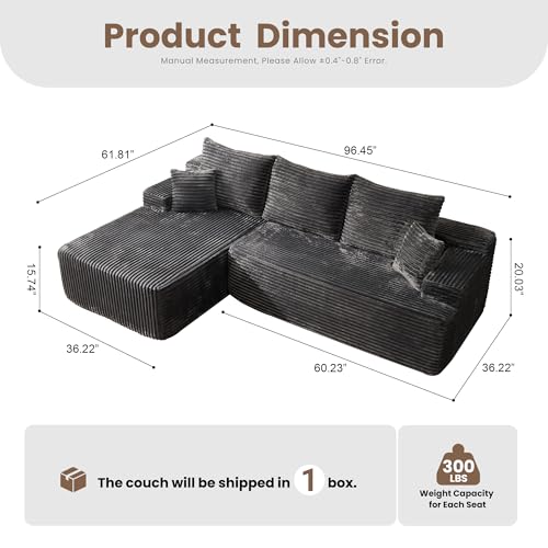 Image of HOOOWOOO Plush L Shaped Sectional Couch,97 inch Assembly Free Modern Minimalist Sofa,Boneless Corner Couch in A Box for Apartment Renting House Office(Left Chaise Gray)