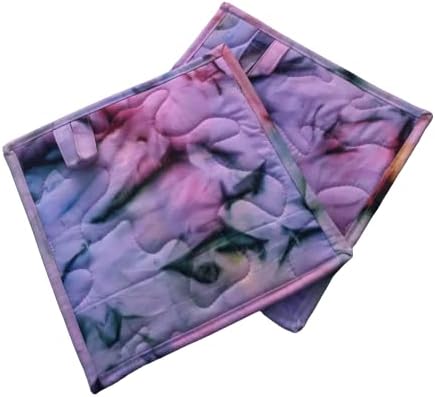 Batik Quilted Fabric Pot Holders in Pink Blue and Purple