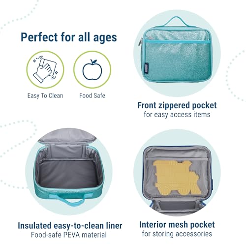 Image of Wildkin Kids Insulated Lunch Box, Blue Glitter | Insulated, wipe-clean lunch box - coordinates with matching Wildkin backpacks