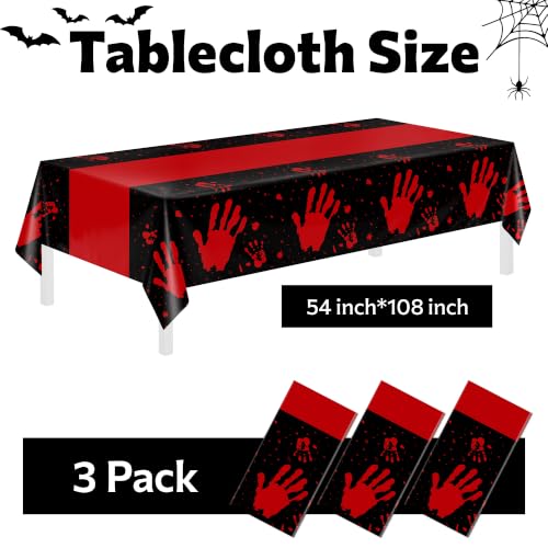 Image of Childom 3 Pack Halloween Tablecloth Rectangle Table,Halloween Decorations | 54 inch x 108 inch Disposable Plastic Tablecloths,Plastic Table Cover for Halloween Party Decorations,Halloween Party Supplies Favors