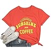 JINTING Sunshine Tshirts Funny Summer Graphic Tee Shirts for Women Letter Print Funny Coffee Tee Shirts Tops (Large, Orange Red)