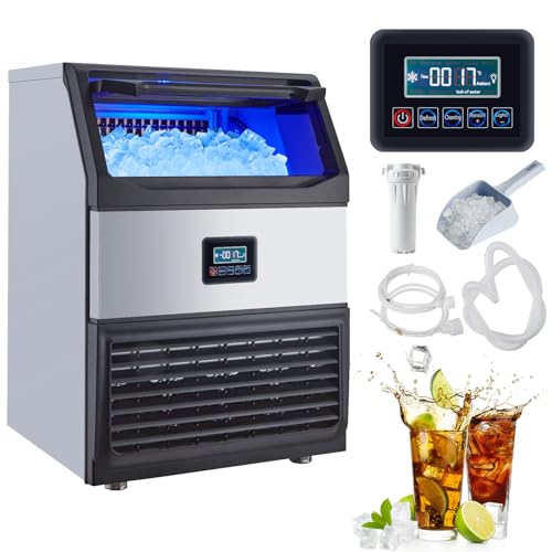 Garvee Commercial Ice Maker Machine, 200 LB/24H Stainless Steel Under Counter Ice Maker with 55 LBS Storage Capacity, 90 Ice Cubes Ready in 11-18Mins,