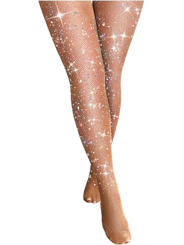 Sparkly Tights Fishnet Stockings for Women, Glitter Rhinestone Tights Fish Net Stocking Mesh Night Party Pantyhose2