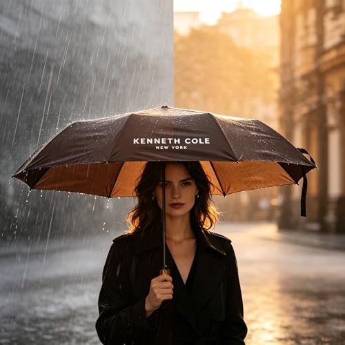 Image of KENNETH COLE New York Folding Umbrella for Men & Women, Auto Open & Close, Lightweight Compact Design, Water Resistant Canopy, Portable Travel for Rain & Sun - KCRUM01